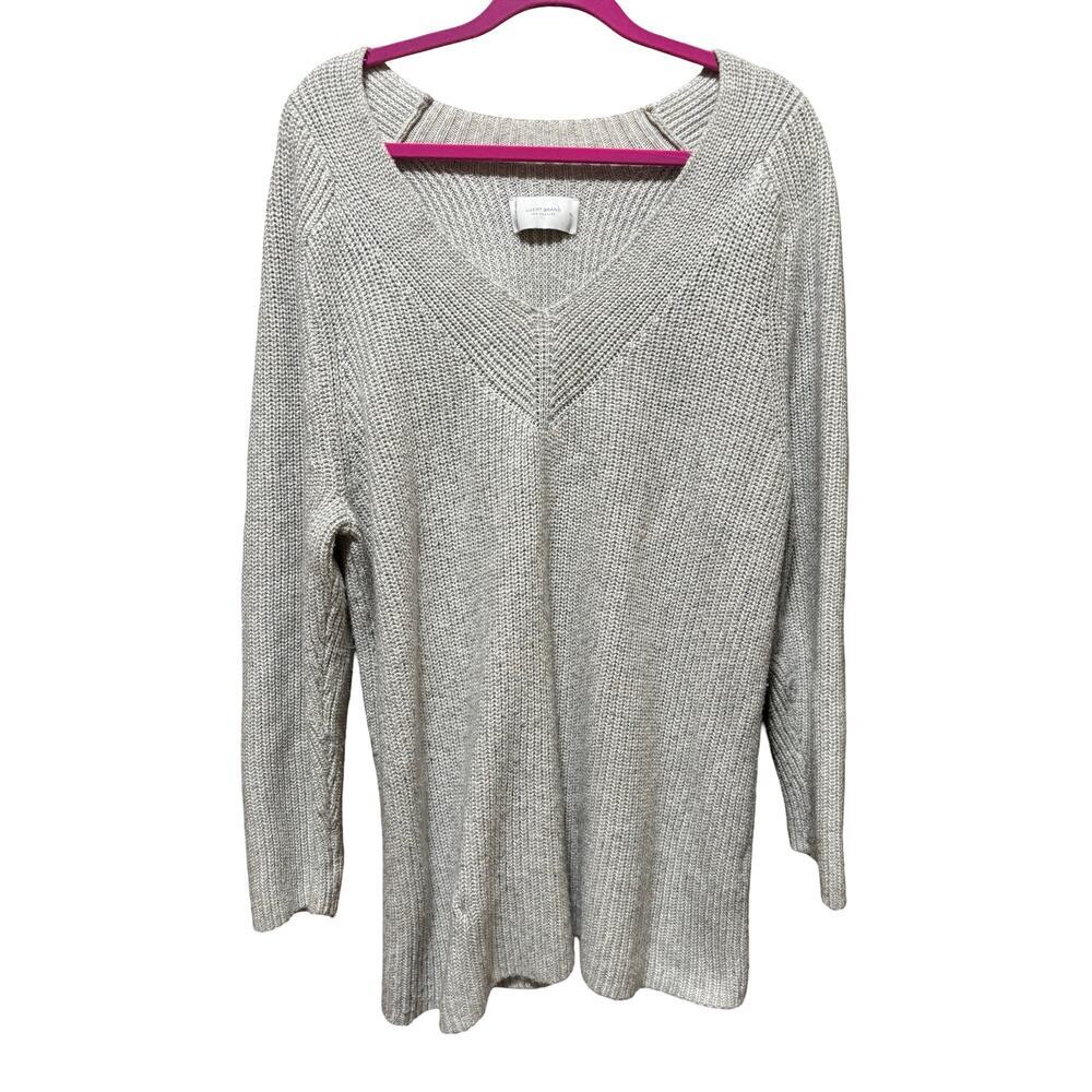 Lucky Brand Gray V Neck Sweater Cotton Blend Lightweight Knit XL